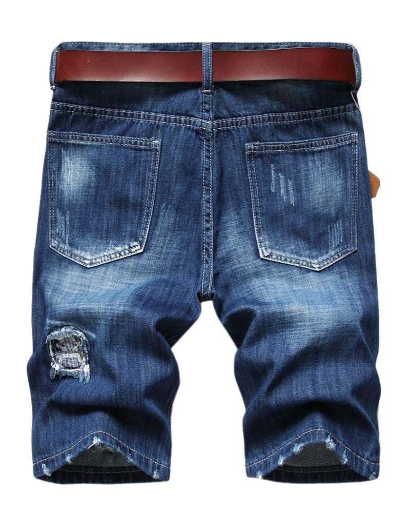 SHOOYING Men's Summer Stretch Ripped Holes Denim Shorts with Pockets SHOOYING