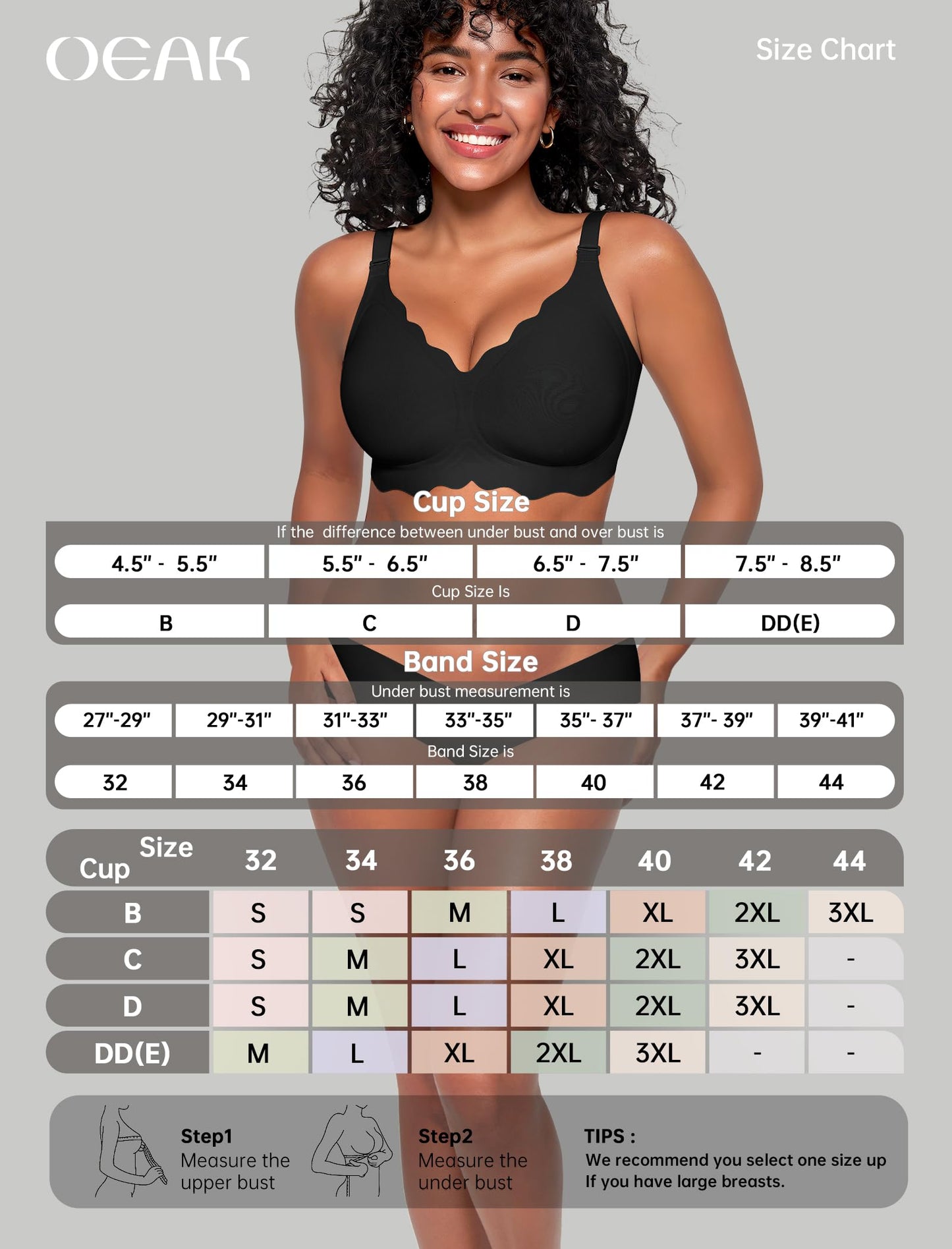 OEAK Women Jelly Bras Scalloped No Underwire Push Up Seamless Bra OEAK