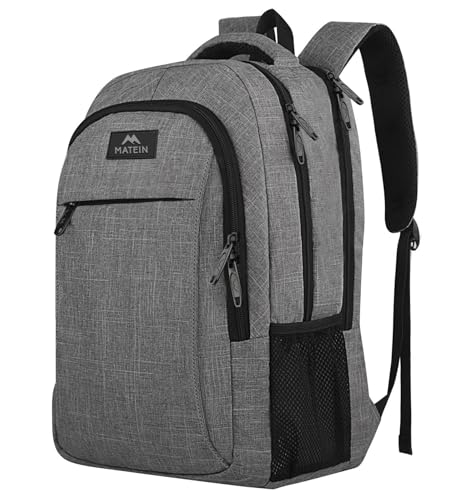 MATEIN Travel Laptop Backpack, Business Anti Theft Slim Sturdy Laptops Backpack Personal Item Bag, Water Resistant College School Computer Bag Gift for Men & Women Fits 15.6 Inch Notebook, Grey MATEIN