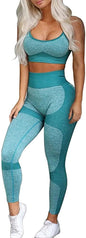 OLCHEE Women’s Workout Sets 2 Piece - Seamless Yoga Leggings and Cross-Strap Sports Bra Gym Outfits Activewear Matching Set - Green Medium OLCHEE