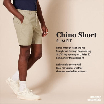 Amazon Essentials Men's Slim-Fit 7" Chino Shorts, Khaki, 34 Amazon Essentials