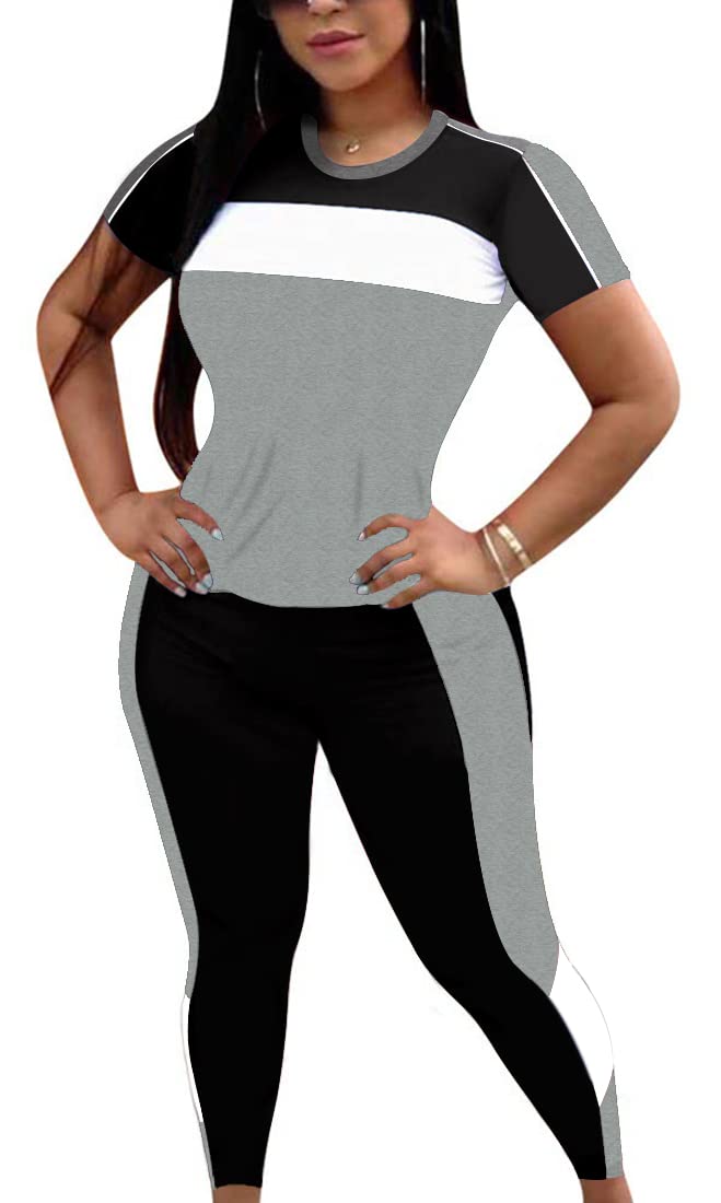 TOPONSKY Two Piece Workout Outfits Biker Short Sets Secret Sports Gray Black S TOPONSKY