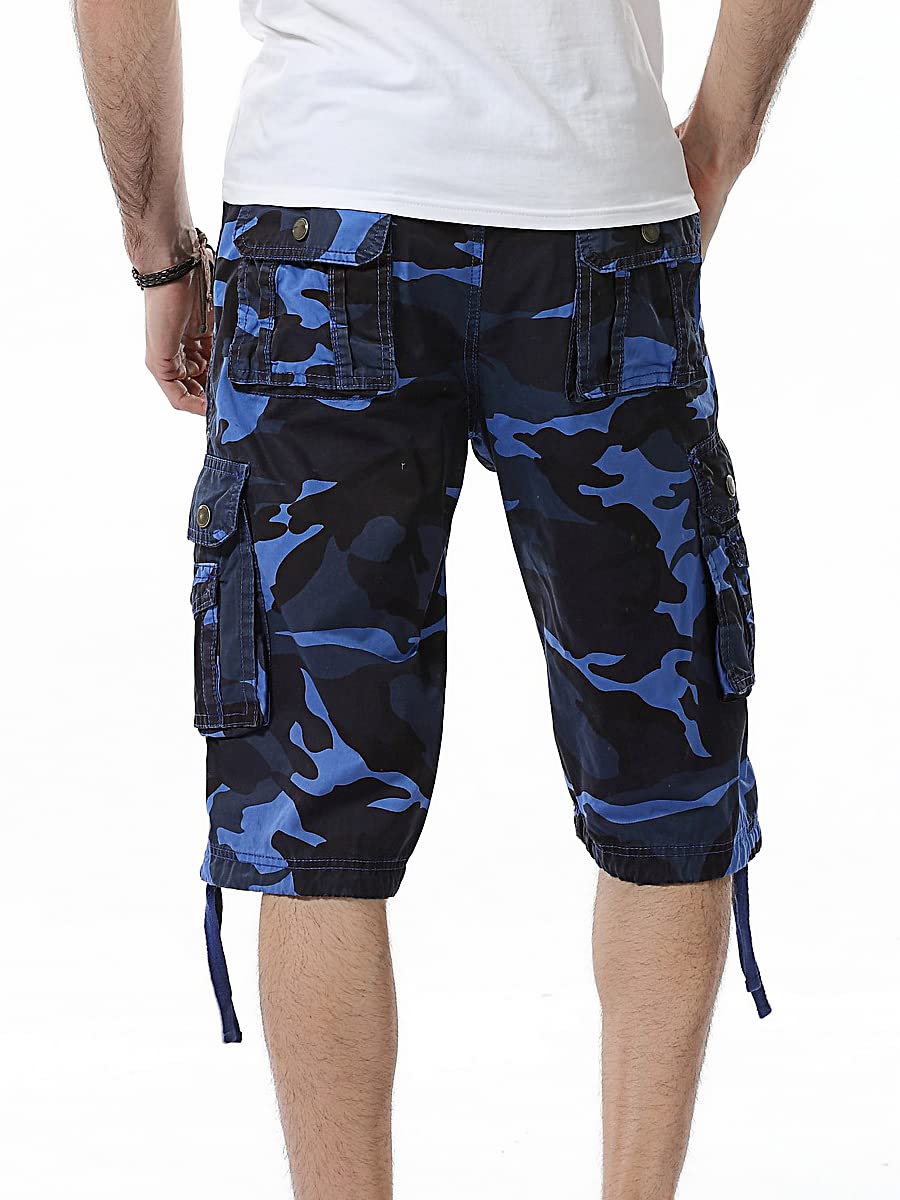 IDEALSANXUN Cargo Shorts for Men Casual Summer Bermuda Hiking Cotton Military Work Camo Cargo Pants, Camo Blue, 36 IDEALSANXUN
