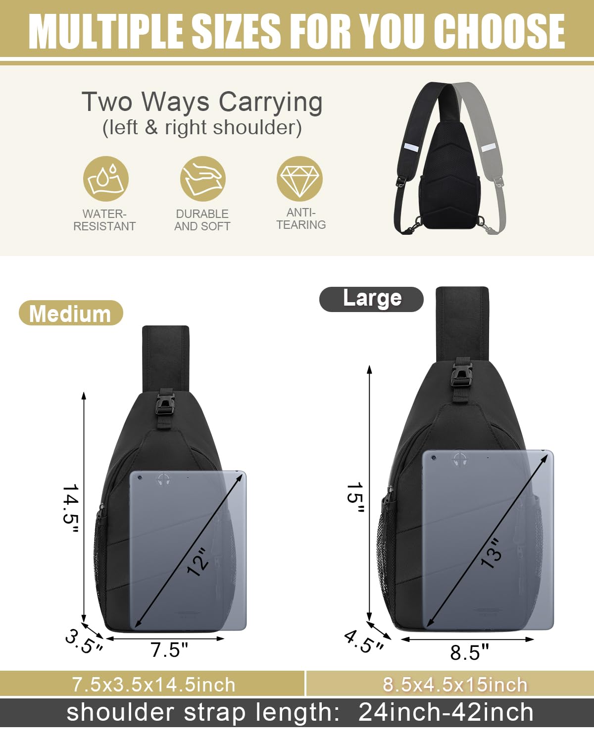 Pritent Crossbody Bags for Women Men Trendy Sling Bag Bakpack Casual Chest Bag with Convertible Shoulder Strap Travel Cross Body Bag for Hiking Traveling Outdoors(Black) Pritent