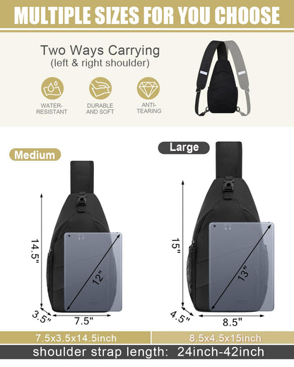 Pritent Crossbody Bags for Women Men Trendy Sling Bag Bakpack Casual Chest Bag with Convertible Shoulder Strap Travel Cross Body Bag for Hiking Traveling Outdoors(Black) Pritent