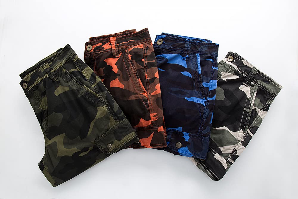 IDEALSANXUN Cargo Shorts for Men Casual Summer Bermuda Hiking Cotton Military Work Camo Cargo Pants, Camo Blue, 36 IDEALSANXUN