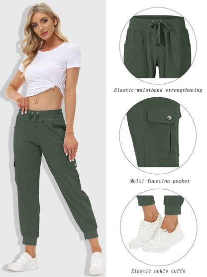 MoFiz Women's Hiking Pants Cargo Joggers Sweatpants with Pockets Lightweight Quick Dry Outdoor Summer Casual Athletic Elastic Waist Army Green 3XL MoFiz