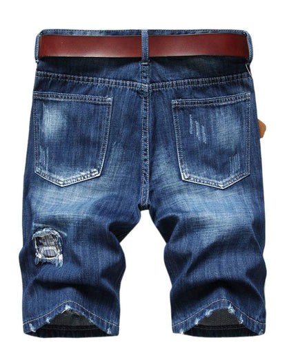 SHOOYING Men's Summer Stretch Ripped Holes Denim Shorts with Pockets SHOOYING