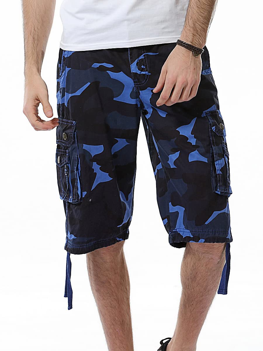 IDEALSANXUN Cargo Shorts for Men Casual Summer Bermuda Hiking Cotton Military Work Camo Cargo Pants, Camo Blue, 36 IDEALSANXUN
