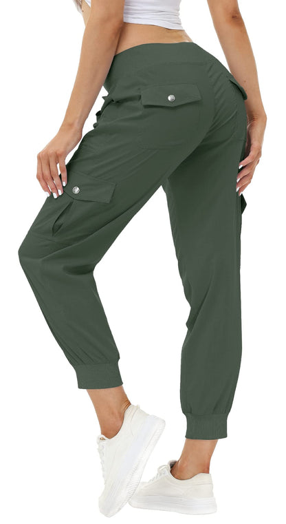 MoFiz Women's Hiking Pants Cargo Joggers Sweatpants with Pockets Lightweight Quick Dry Outdoor Summer Casual Athletic Elastic Waist Army Green 3XL MoFiz
