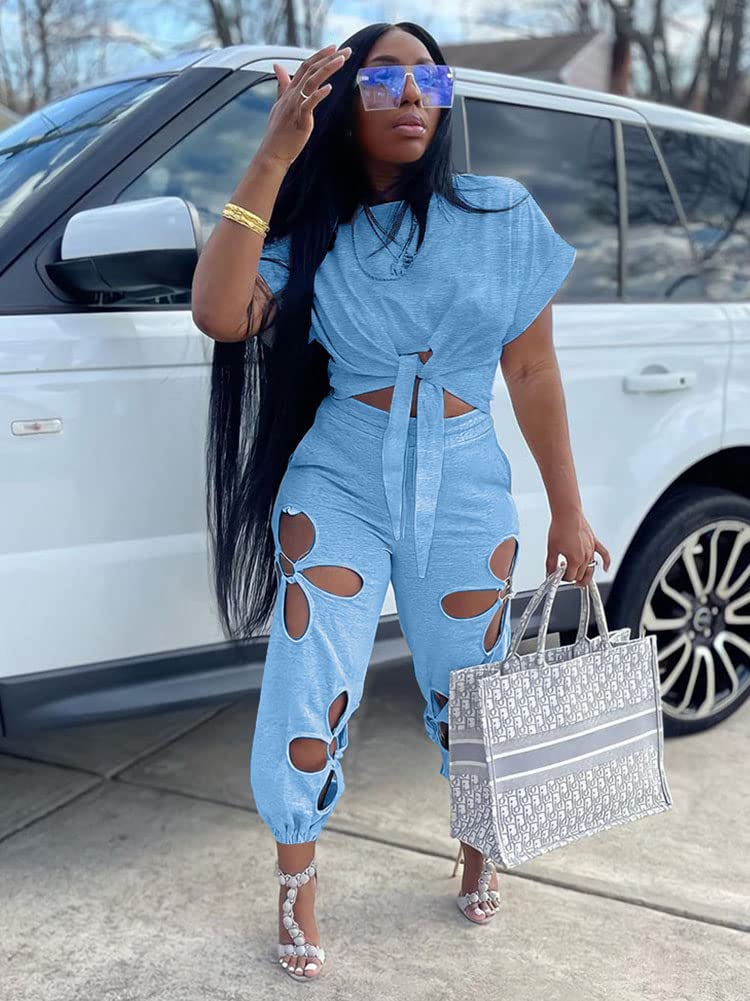 KEYUFANG Women 2 Piece Outfit Casual Summer Crop Top & Sweatpants Set KEYUFANG