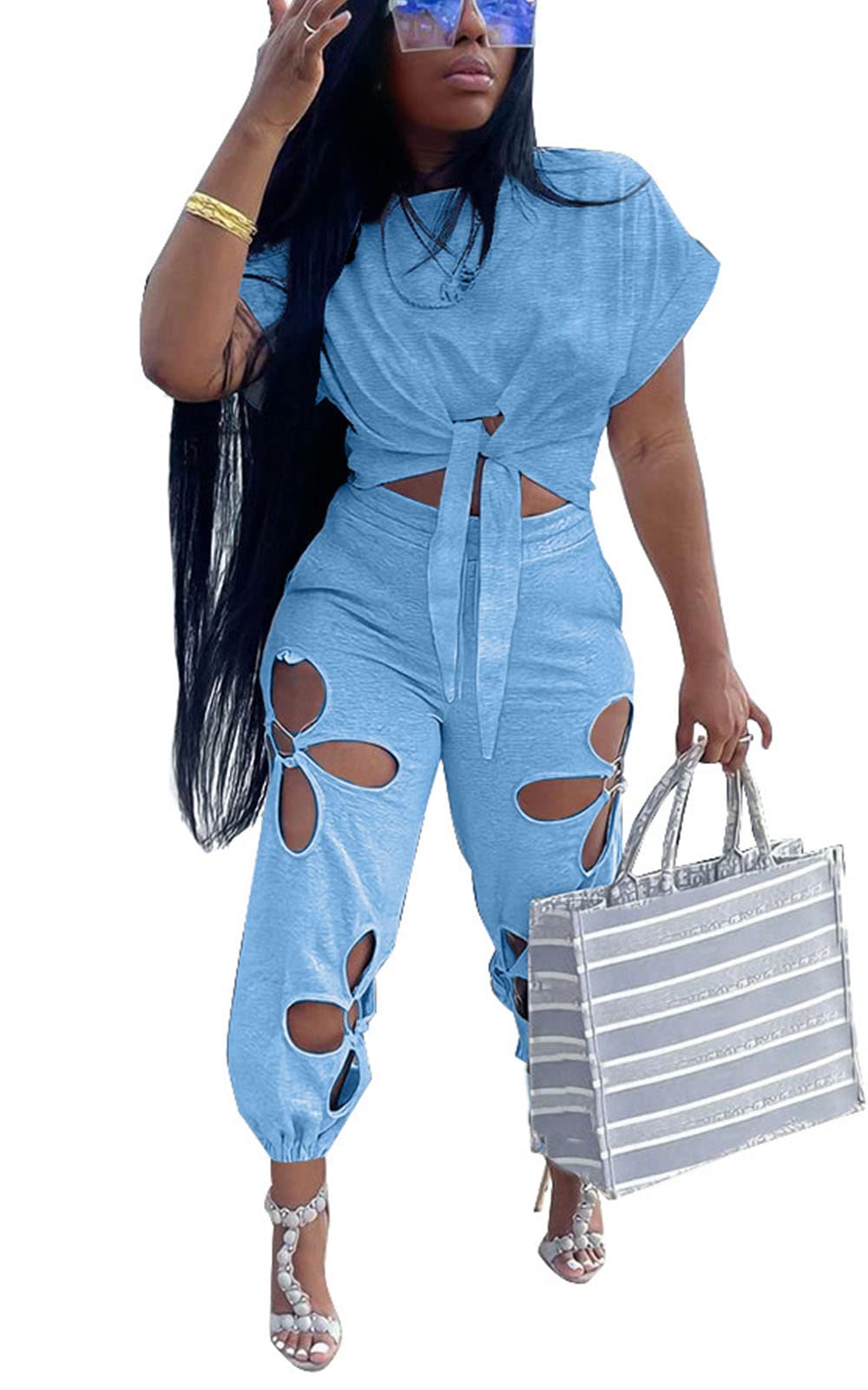 KEYUFANG Women 2 Piece Outfit Casual Summer Crop Top & Sweatpants Set KEYUFANG
