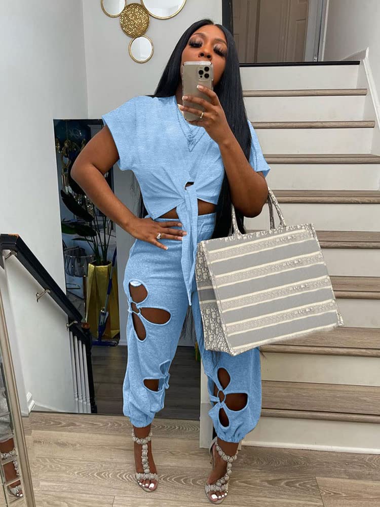 KEYUFANG Women 2 Piece Outfit Casual Summer Crop Top & Sweatpants Set KEYUFANG