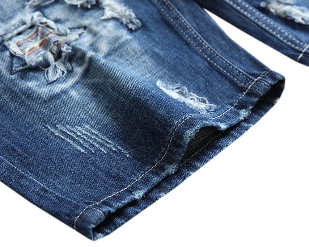 SHOOYING Men's Summer Stretch Ripped Holes Denim Shorts with Pockets SHOOYING