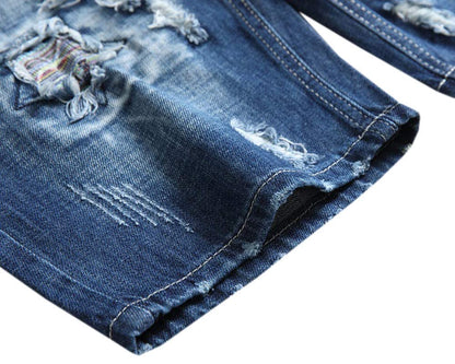 SHOOYING Men's Summer Stretch Ripped Holes Denim Shorts with Pockets SHOOYING