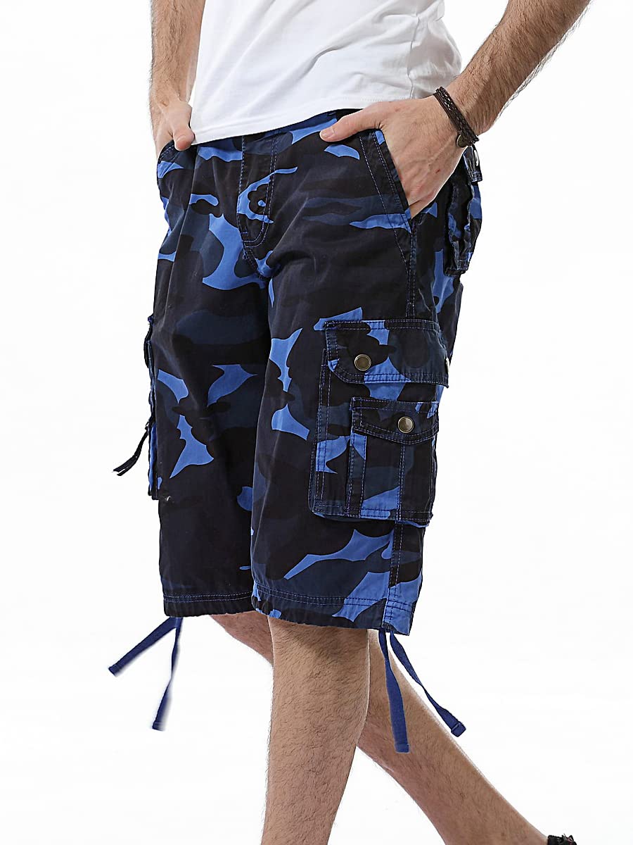 IDEALSANXUN Cargo Shorts for Men Casual Summer Bermuda Hiking Cotton Military Work Camo Cargo Pants, Camo Blue, 36 IDEALSANXUN