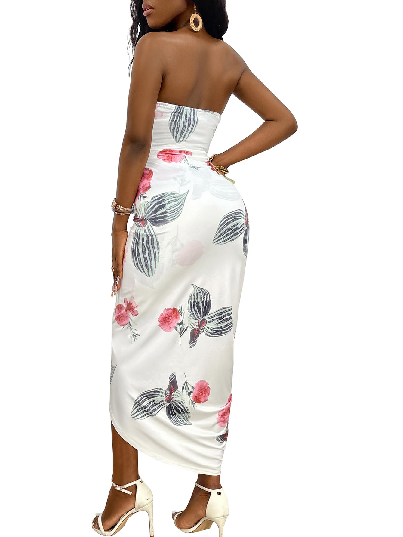 Umenlele Women's Strapless Ruched High Waist Wrap Split Asymmetrical Beach Maxi Long Dress Umenlele