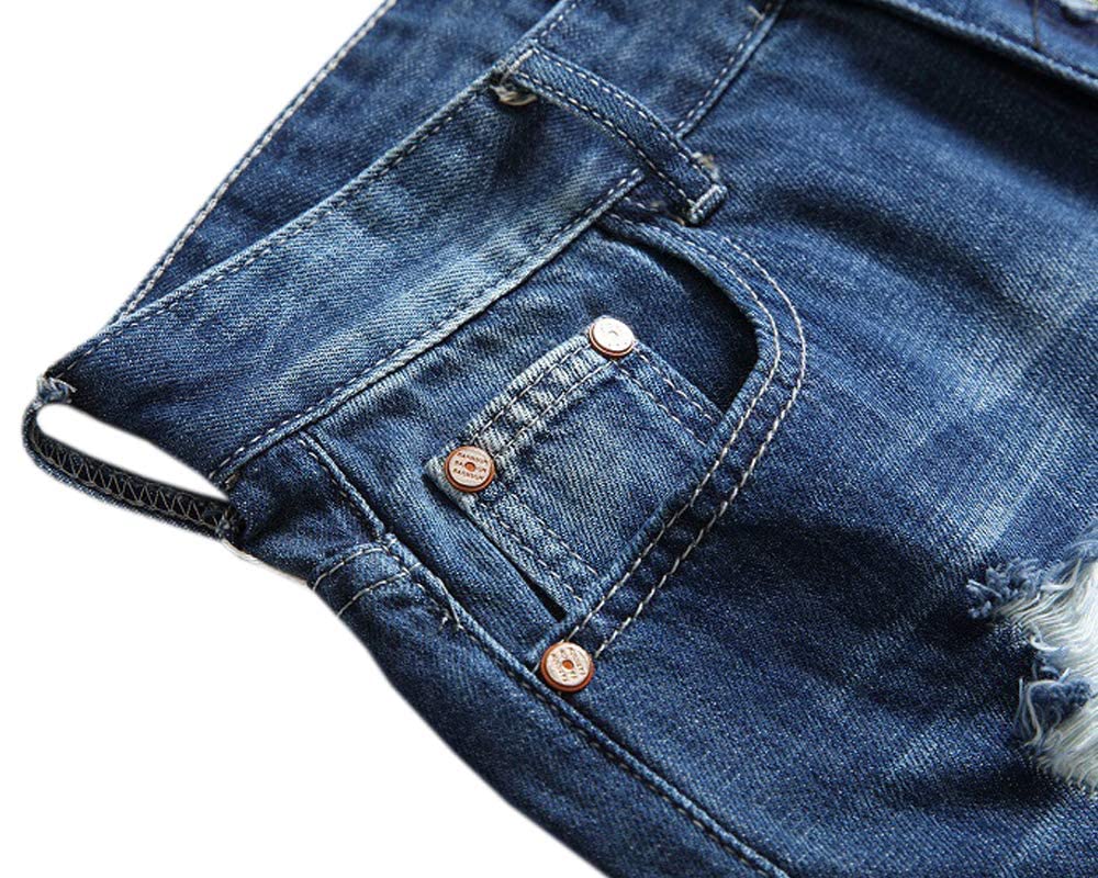 SHOOYING Men's Summer Stretch Ripped Holes Denim Shorts with Pockets SHOOYING