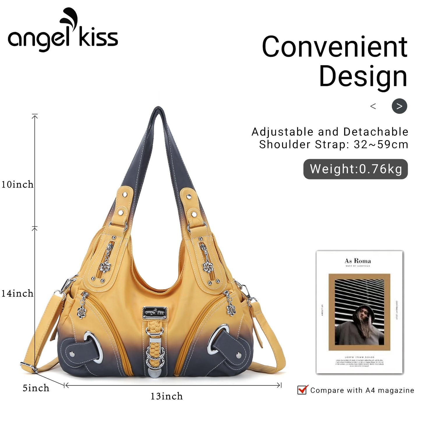 Angelkiss Hobo Purses and Handbags for Women - Large Shoulder Satchel Angel Kiss