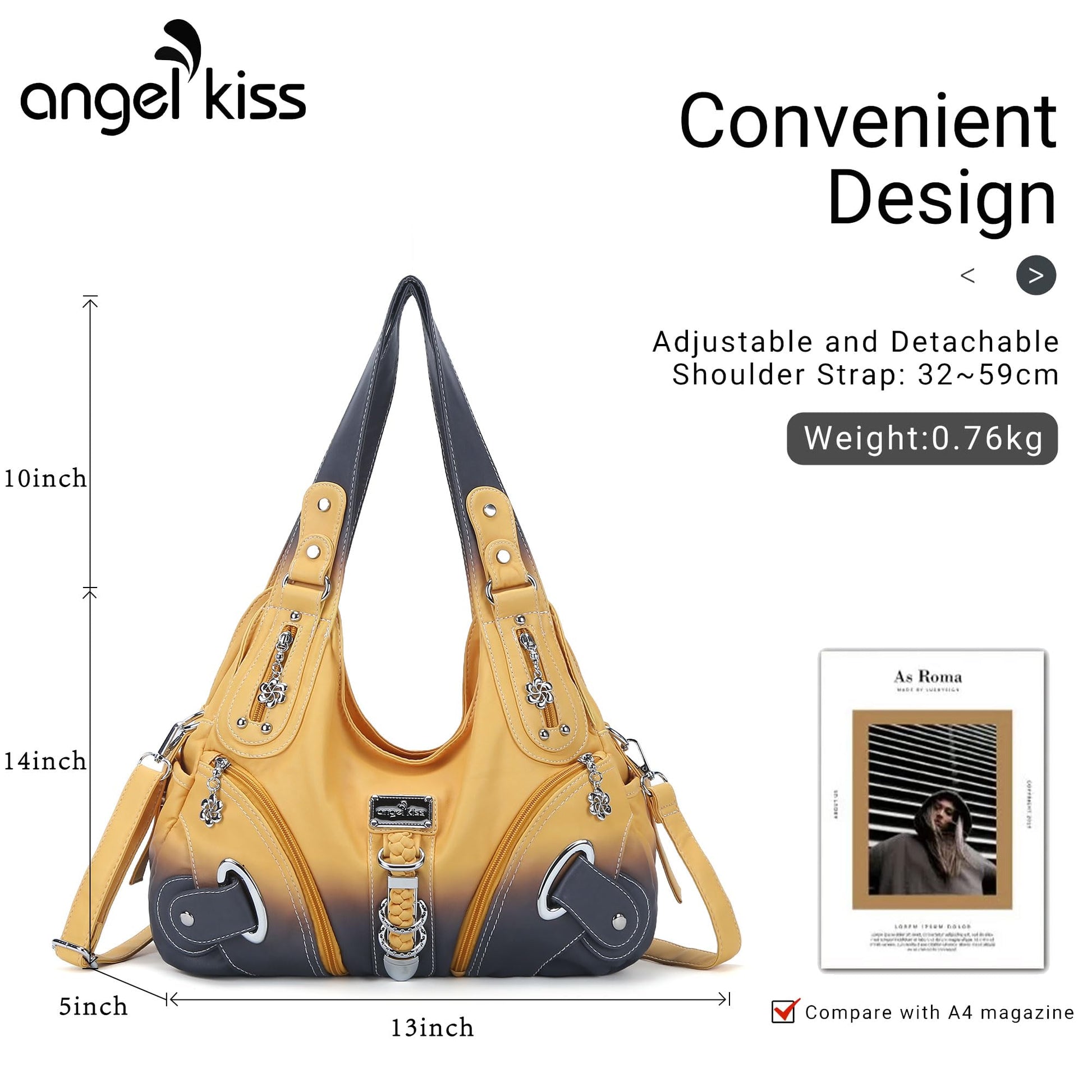 Angelkiss Hobo Purses and Handbags for Women - Large Shoulder Satchel Angel Kiss