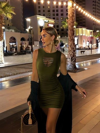 DRESSQUEEN Women Sexy Summer Bodycon Ruched Party Club Mini Dress DRESSQUEEN