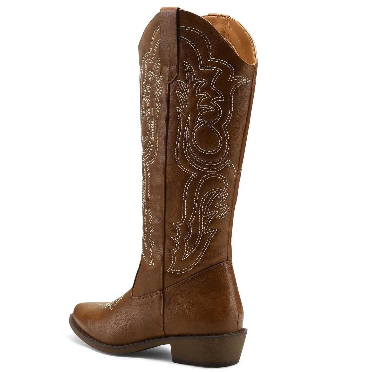 mysoft Women's Cowboy Boots Mid Calf Cowgirl Embroidered Western Pointed Toe Chunky Heel Pull On Knee High Boots mysoft