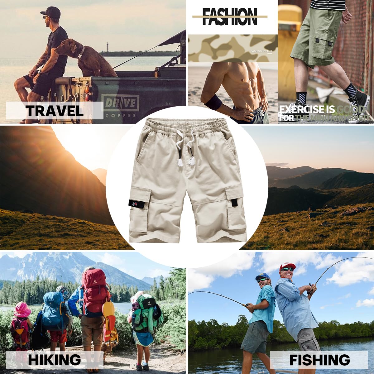 APTRO Men's Elastic Waistband Cotton Cargo Shorts Relaxed Fit Summer Casual Shorts A901 Beige L APTRO