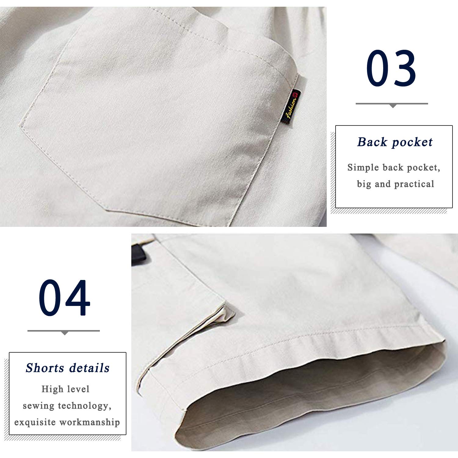 APTRO Men's Elastic Waistband Cotton Cargo Shorts Relaxed Fit Summer Casual Shorts A901 Beige L APTRO