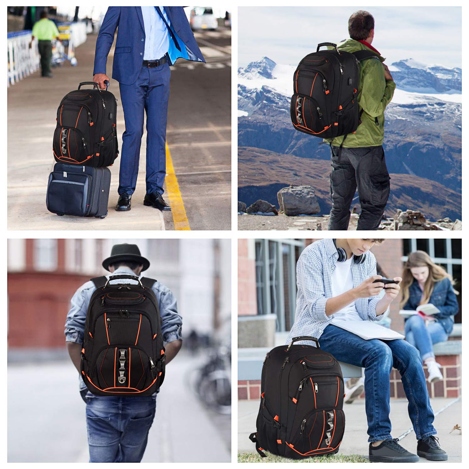 Travel Laptop Backpack,Extra Large 18.4 inch Gaming Laptop Backpacks with USB Charging Port,Big Capacity TSA Friendly RFID Anti Theft Pocket Durable College unisex Heavy Duty Computerbag JCDOBEST