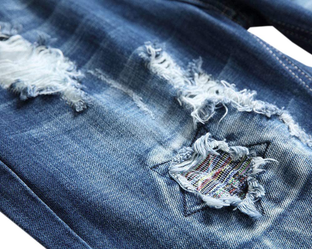 SHOOYING Men's Summer Stretch Ripped Holes Denim Shorts with Pockets SHOOYING