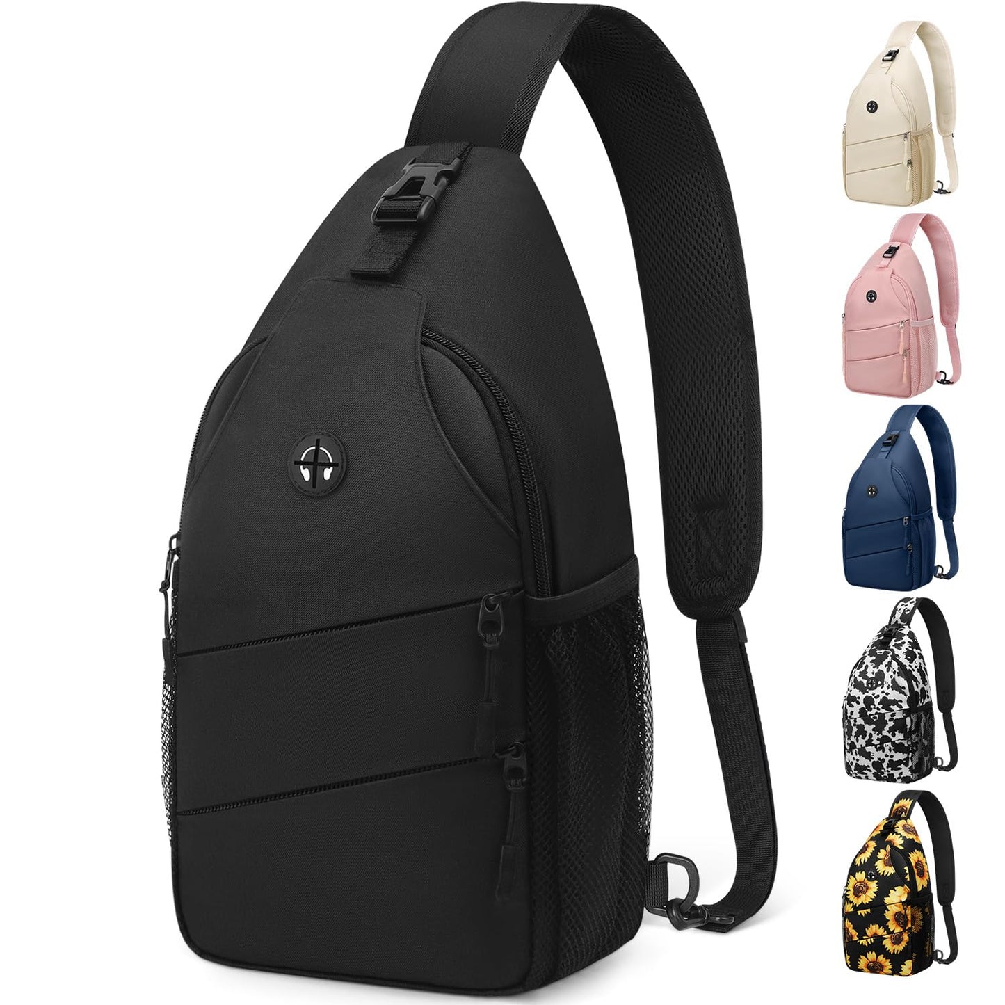 Pritent Crossbody Bags for Women Men Trendy Sling Bag Bakpack Casual Chest Bag with Convertible Shoulder Strap Travel Cross Body Bag for Hiking Traveling Outdoors(Black) Pritent