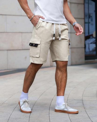 APTRO Men's Elastic Waistband Cotton Cargo Shorts Relaxed Fit Summer Casual Shorts A901 Beige L APTRO