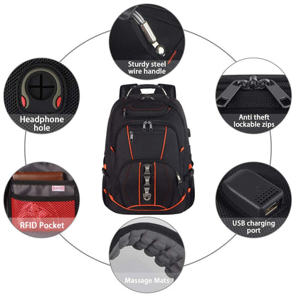 Travel Laptop Backpack,Extra Large 18.4 inch Gaming Laptop Backpacks with USB Charging Port,Big Capacity TSA Friendly RFID Anti Theft Pocket Durable College unisex Heavy Duty Computerbag JCDOBEST