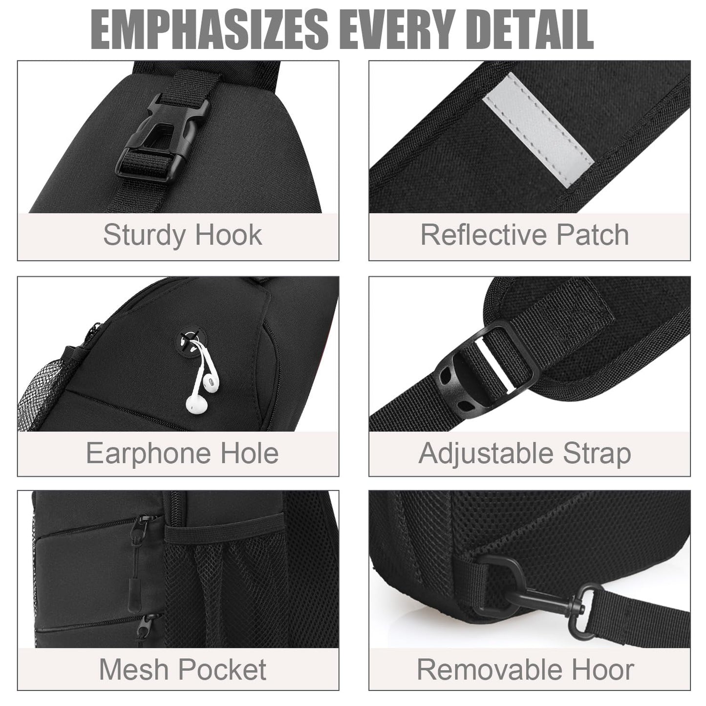 Pritent Crossbody Bags for Women Men Trendy Sling Bag Bakpack Casual Chest Bag with Convertible Shoulder Strap Travel Cross Body Bag for Hiking Traveling Outdoors(Black) Pritent