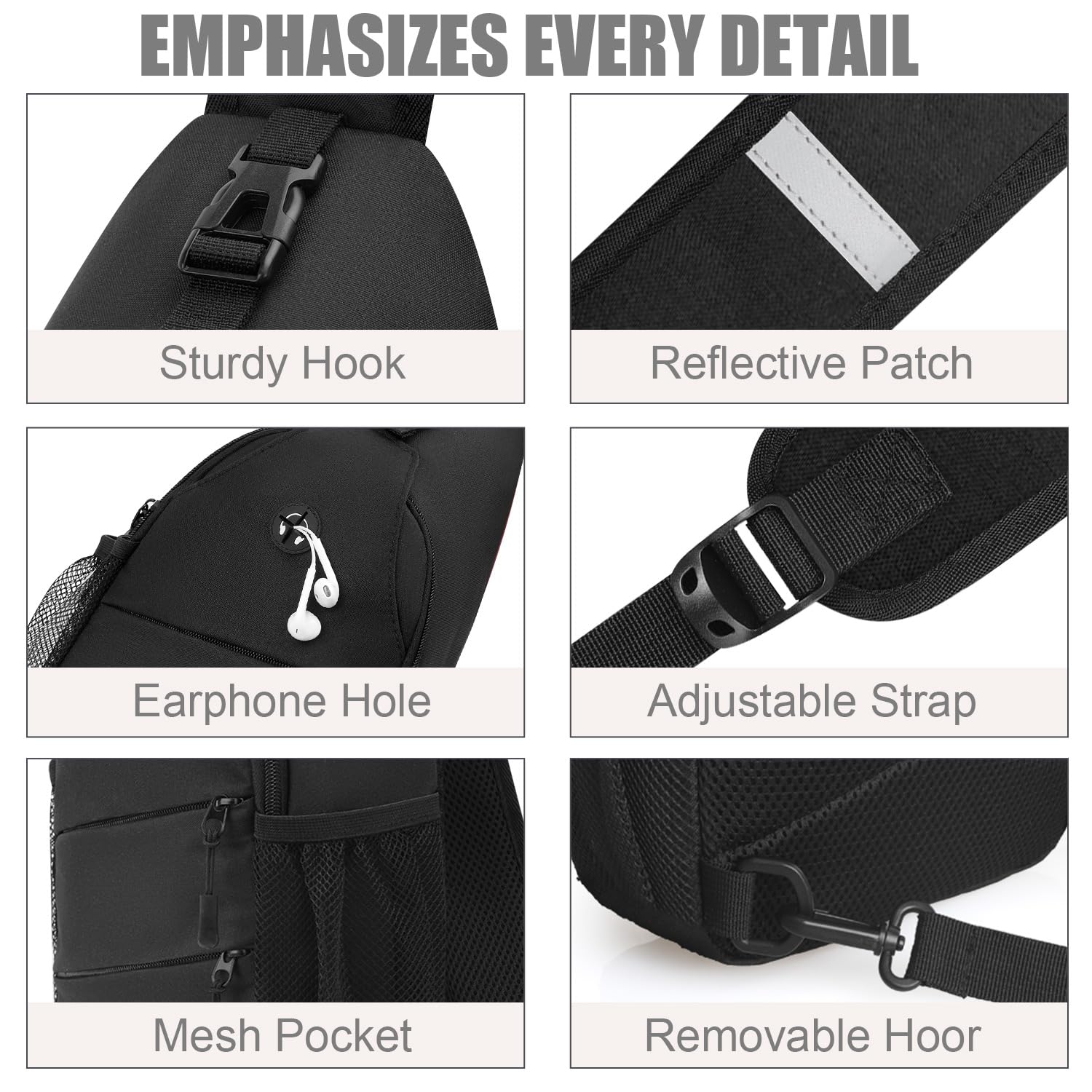 Pritent Crossbody Bags for Women Men Trendy Sling Bag Bakpack Casual Chest Bag with Convertible Shoulder Strap Travel Cross Body Bag for Hiking Traveling Outdoors(Black) Pritent