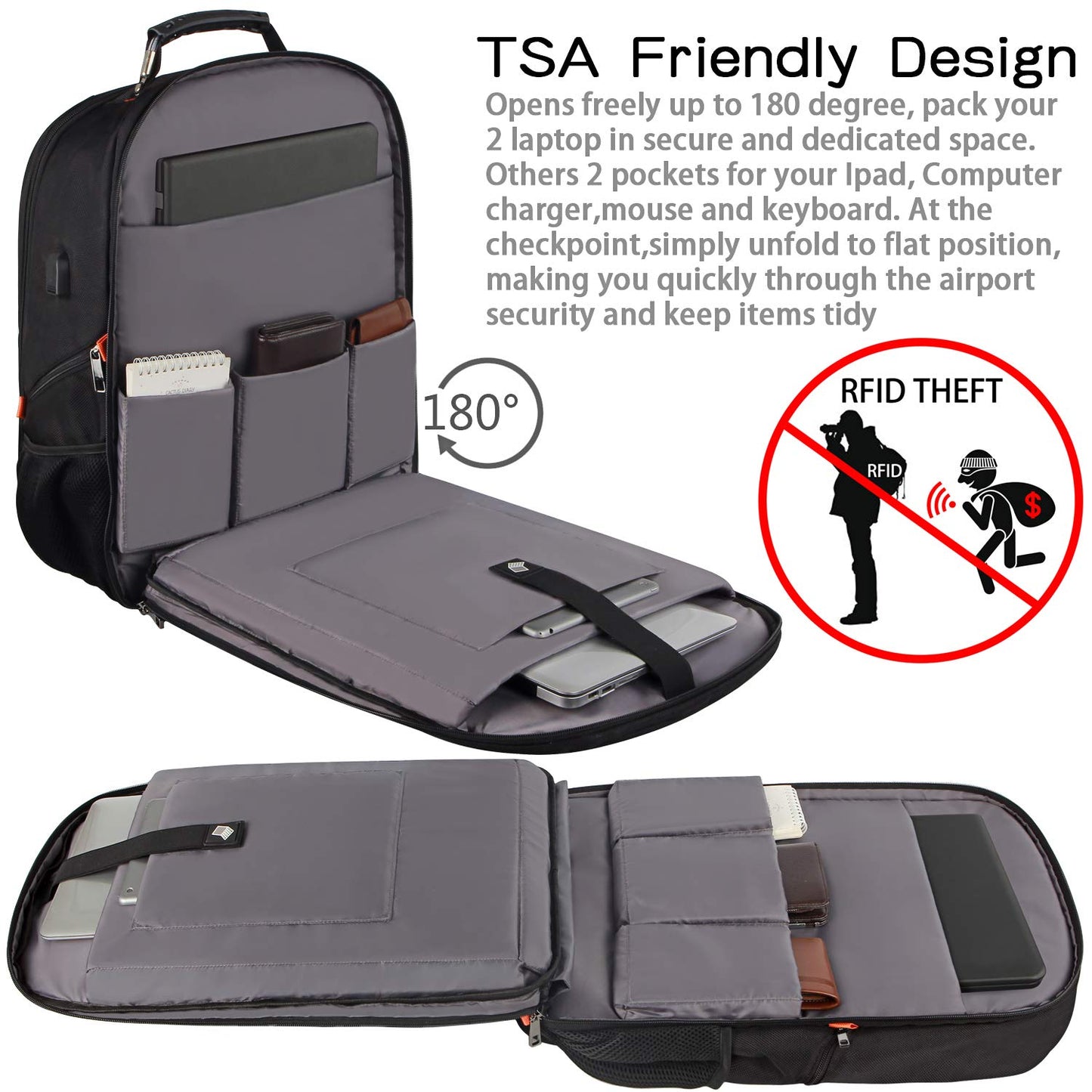 Travel Laptop Backpack,Extra Large 18.4 inch Gaming Laptop Backpacks with USB Charging Port,Big Capacity TSA Friendly RFID Anti Theft Pocket Durable College unisex Heavy Duty Computerbag JCDOBEST