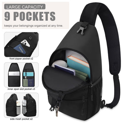 Pritent Crossbody Bags for Women Men Trendy Sling Bag Bakpack Casual Chest Bag with Convertible Shoulder Strap Travel Cross Body Bag for Hiking Traveling Outdoors(Black) Pritent