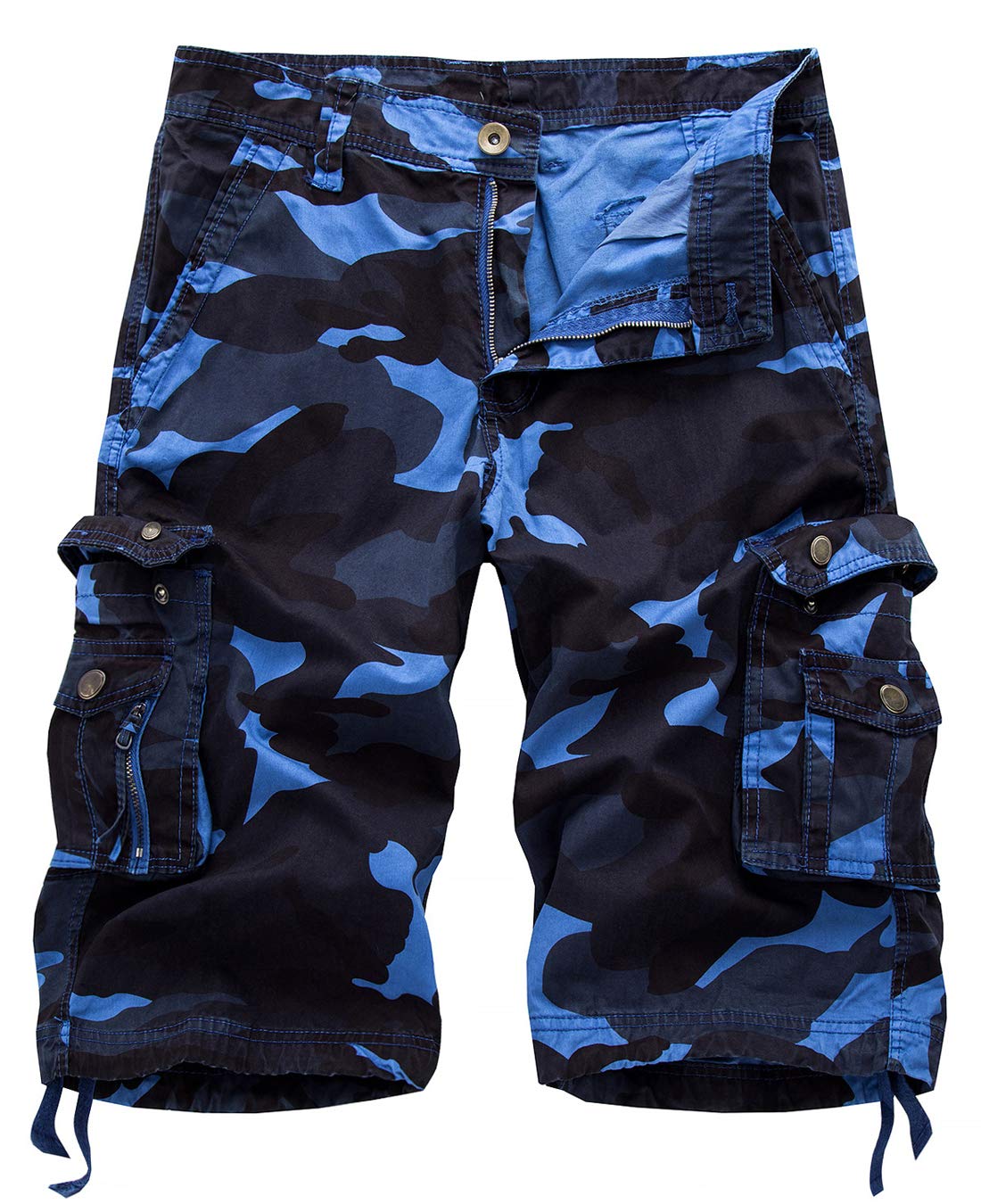 IDEALSANXUN Cargo Shorts for Men Casual Summer Bermuda Hiking Cotton Military Work Camo Cargo Pants, Camo Blue, 36 IDEALSANXUN