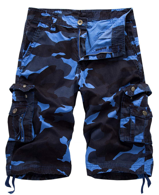 IDEALSANXUN Cargo Shorts for Men Casual Summer Bermuda Hiking Cotton Military Work Camo Cargo Pants, Camo Blue, 36 IDEALSANXUN
