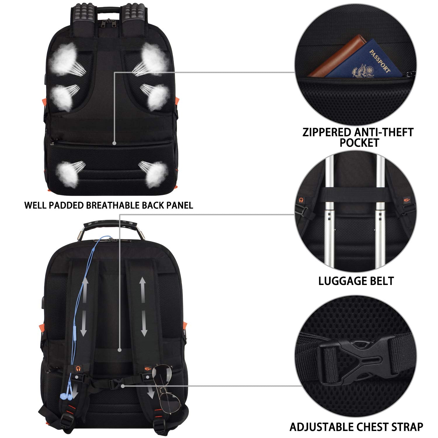 Travel Laptop Backpack,Extra Large 18.4 inch Gaming Laptop Backpacks with USB Charging Port,Big Capacity TSA Friendly RFID Anti Theft Pocket Durable College unisex Heavy Duty Computerbag JCDOBEST