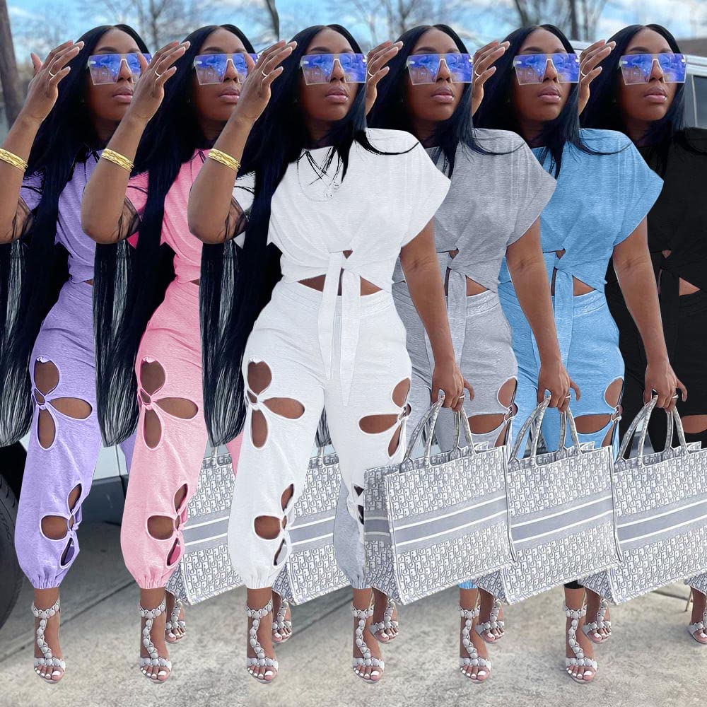 KEYUFANG Women 2 Piece Outfit Casual Summer Crop Top & Sweatpants Set KEYUFANG