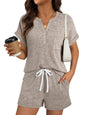 LILLUSORY Womens 2 Piece Summer Short Sets Lounge Outfits Spring Vacation Cruise Travel Resort Beach Loungewear Cute Pajamas Khaki M