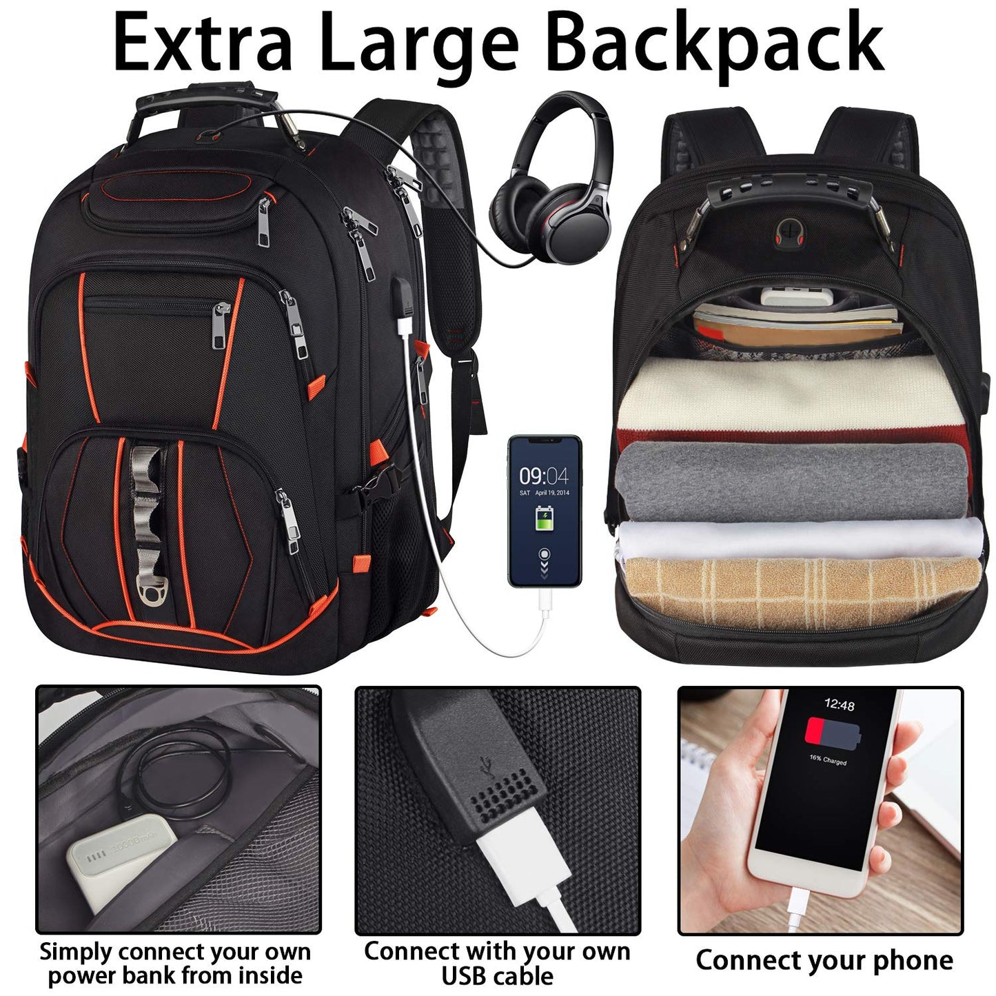 Travel Laptop Backpack,Extra Large 18.4 inch Gaming Laptop Backpacks with USB Charging Port,Big Capacity TSA Friendly RFID Anti Theft Pocket Durable College unisex Heavy Duty Computerbag JCDOBEST