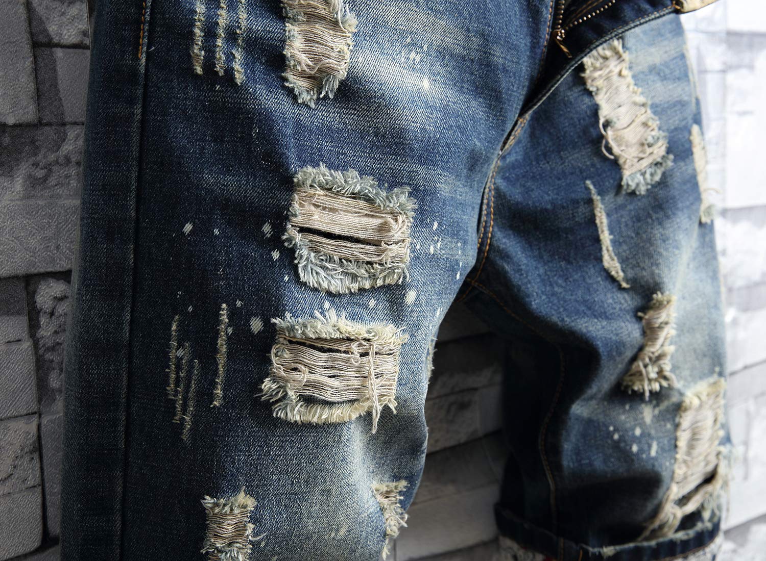 HENGAO Men's Ripped Jean Short Distressed Casual Straight Fit Denim Shorts, 779, 36 HENGAO