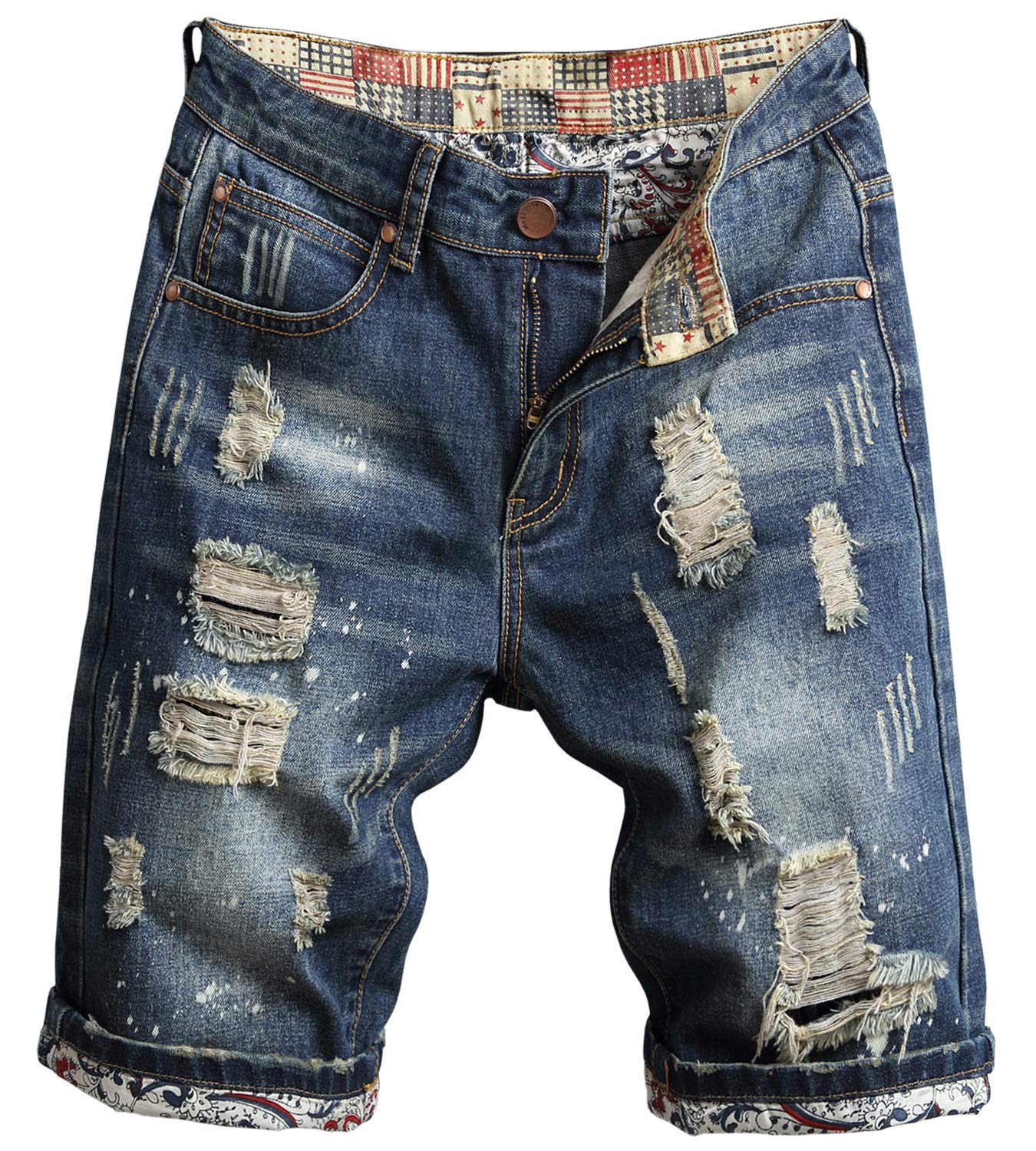 HENGAO Men's Ripped Jean Short Distressed Casual Straight Fit Denim Shorts, 779, 36 HENGAO