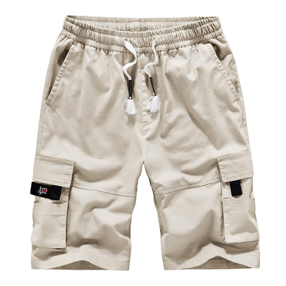 APTRO Men's Elastic Waistband Cotton Cargo Shorts Relaxed Fit Summer Casual Shorts A901 Beige L APTRO