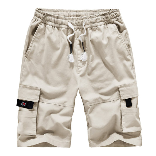 APTRO Men's Elastic Waistband Cotton Cargo Shorts Relaxed Fit Summer Casual Shorts A901 Beige L APTRO