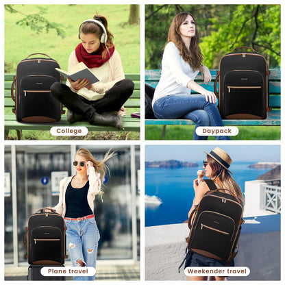 LOVEVOOK 40L Large Travel Backpack for Women Men, 17 Inch Carry on Backpack for Traveling on Airplane, Personal Item Bag Airline Approved, Business Causal Weekender Backpack, Black-Brown LOVEVOOK