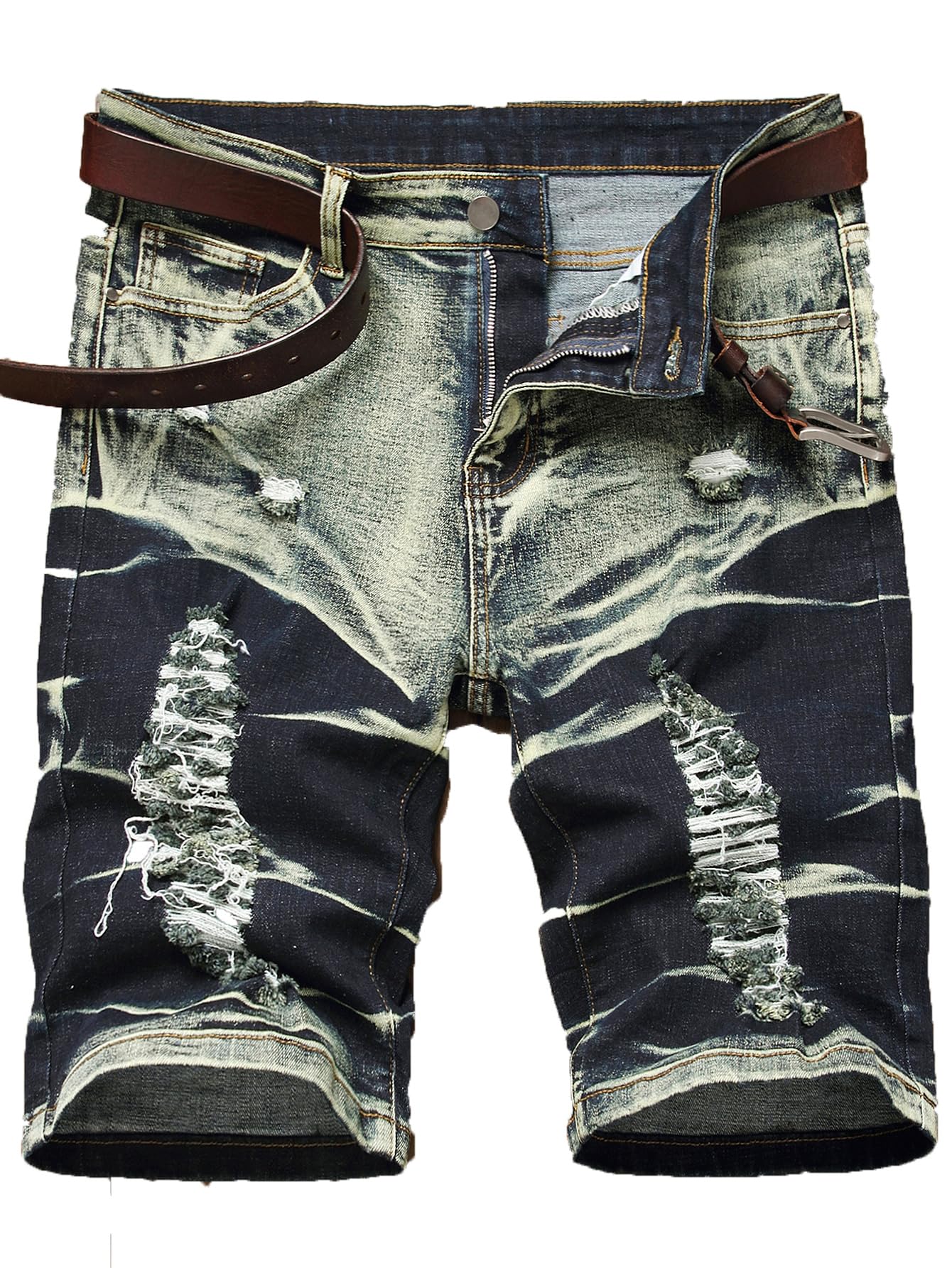 DCDYBBG Men's Ripped Denim Shorts - Distressed Slim Fit Jean Shorts DCDYBBG