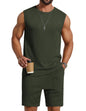 COOFANDY Men's 2 Piece Outfit Vintage Sleevesless Knit Tops and Shorts Casual Beach Shorts Sets, Army, XXL COOFANDY